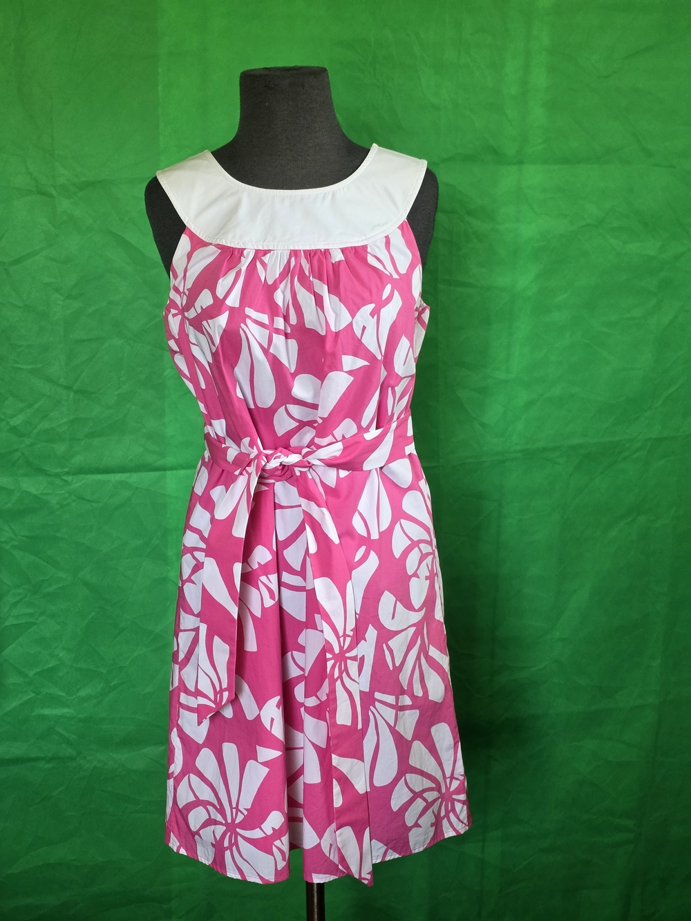 Lilly Pulitzer Preppy Sleeveless Cotton Pink & White Belted Dress Size 6